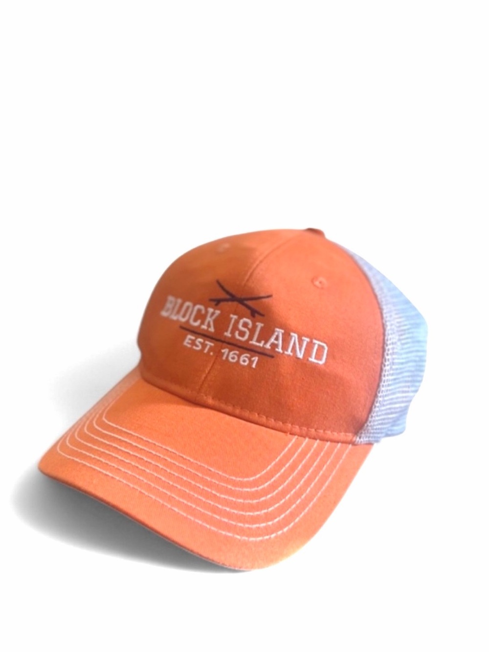 Block Island, RI Orange/White Snapback Trucker Hat